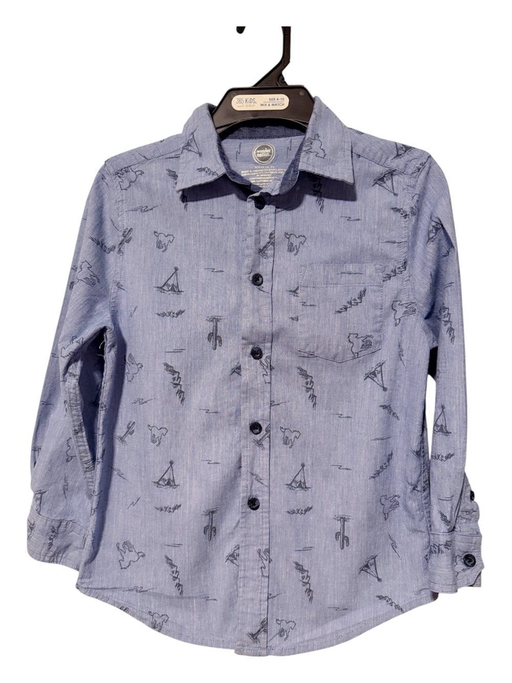 Kids Blue Western Print Button-Down Shirt